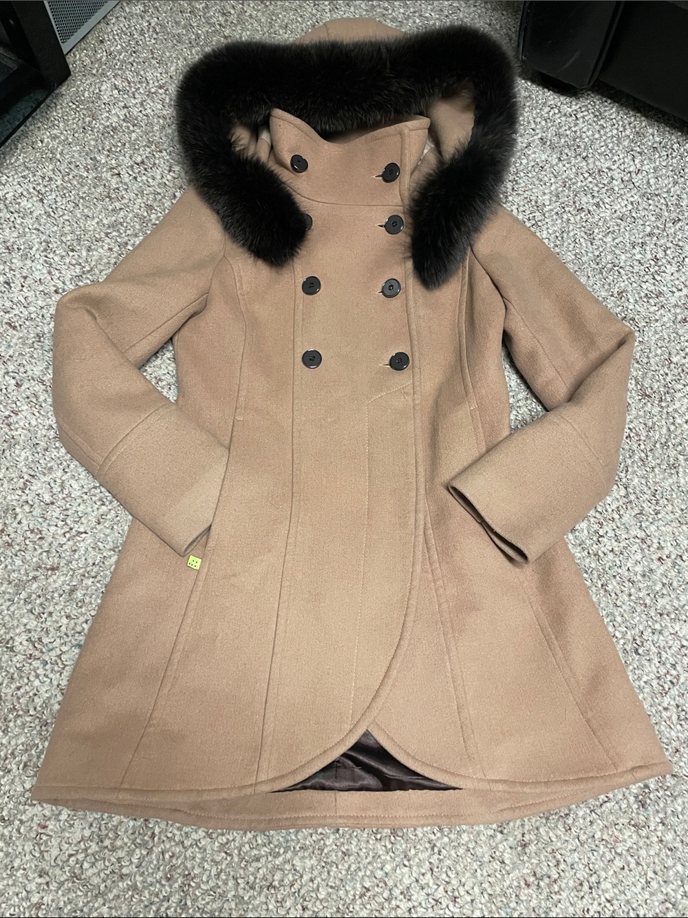 Soia & kyo Double-Breasted Wool Coat with real Fur Hood - Camel/brown
